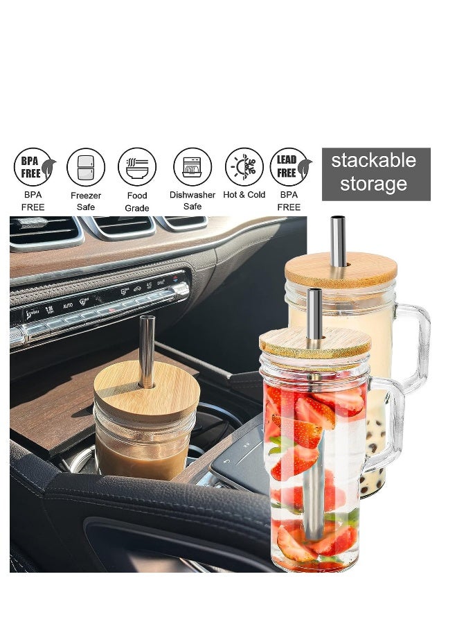Glass Cups with Bamboo Lids and Straws, Tumbler Cups with Handle 24oz, Reusable Mason Jar with Lid-Wide Mouth Drinking Glasses, Boba Cup Smoothie Tumbler Iced Coffee Cup Travel Cups  - Image 5