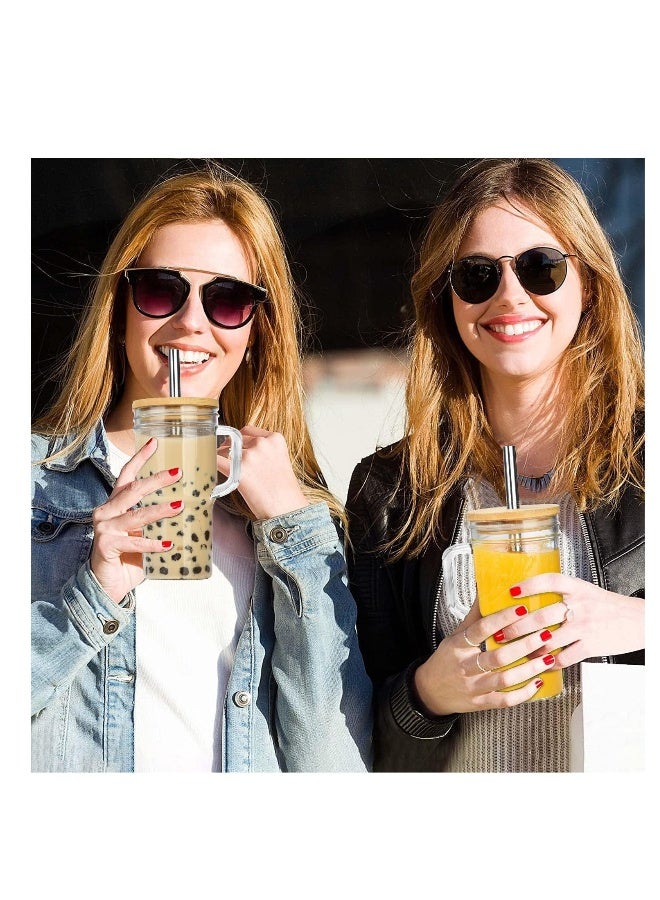 Glass Cups with Bamboo Lids and Straws, Tumbler Cups with Handle 24oz, Reusable Mason Jar with Lid-Wide Mouth Drinking Glasses, Boba Cup Smoothie Tumbler Iced Coffee Cup Travel Cups  - Image 3