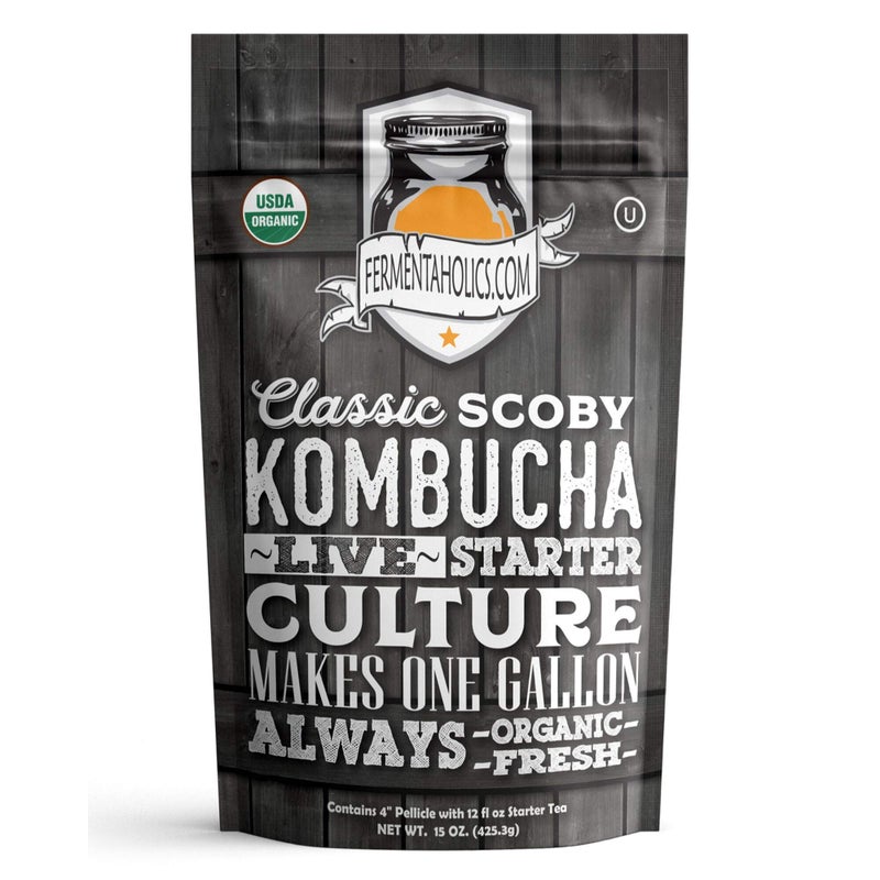 Fermentaholics ORGANIC Kombucha SCOBY With Twelve Ounces of Starter Tea - Live Starter Culture - Makes A One Gallon Batch - 1.5 Cups of Strong Mature Starter Tea - Brew Your Own Kombucha - Image 1