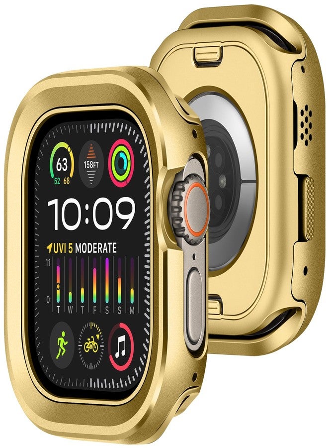 Amizee 2 in 1 Sturdy Metal Case Compatible with Apple Watch Ultra 3/2/1 Case 49mm, Shockproof Protective Bumper Case Compatible with iWatch 49mm,Gold - Image 1