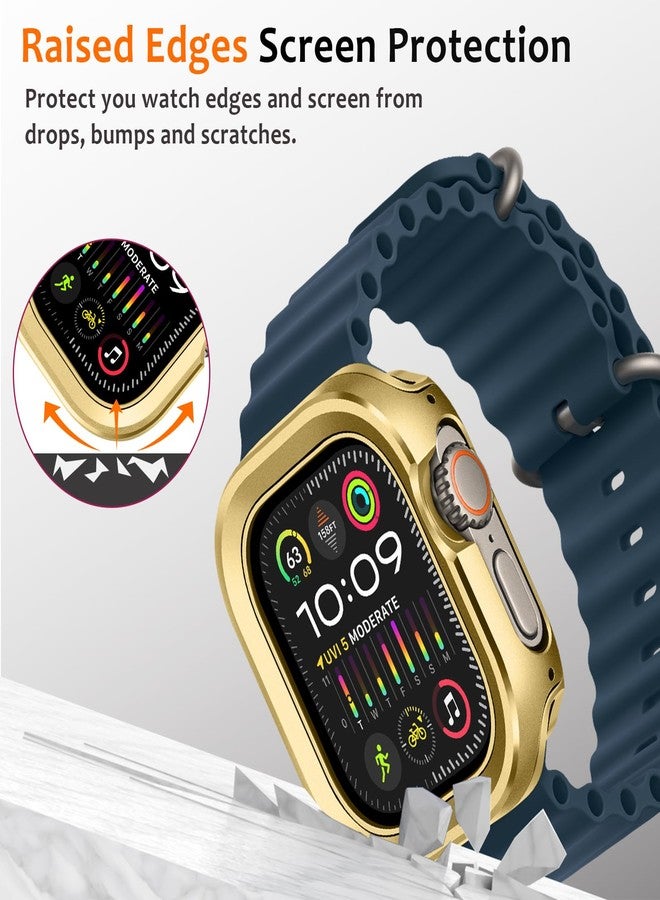 Amizee 2 in 1 Sturdy Metal Case Compatible with Apple Watch Ultra 3/2/1 Case 49mm, Shockproof Protective Bumper Case Compatible with iWatch 49mm,Gold - Image 4