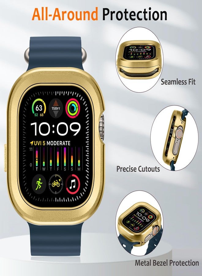 Amizee 2 in 1 Sturdy Metal Case Compatible with Apple Watch Ultra 3/2/1 Case 49mm, Shockproof Protective Bumper Case Compatible with iWatch 49mm,Gold - Image 3