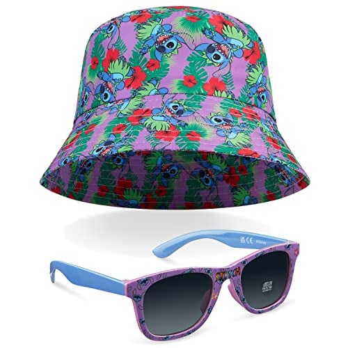 Disney Stitch Sunglasses and Bucket Hat Summer Sun Hat 100 UV Protection Kids Sunglasses Gifts for Girls PurpleMulti - Image 1