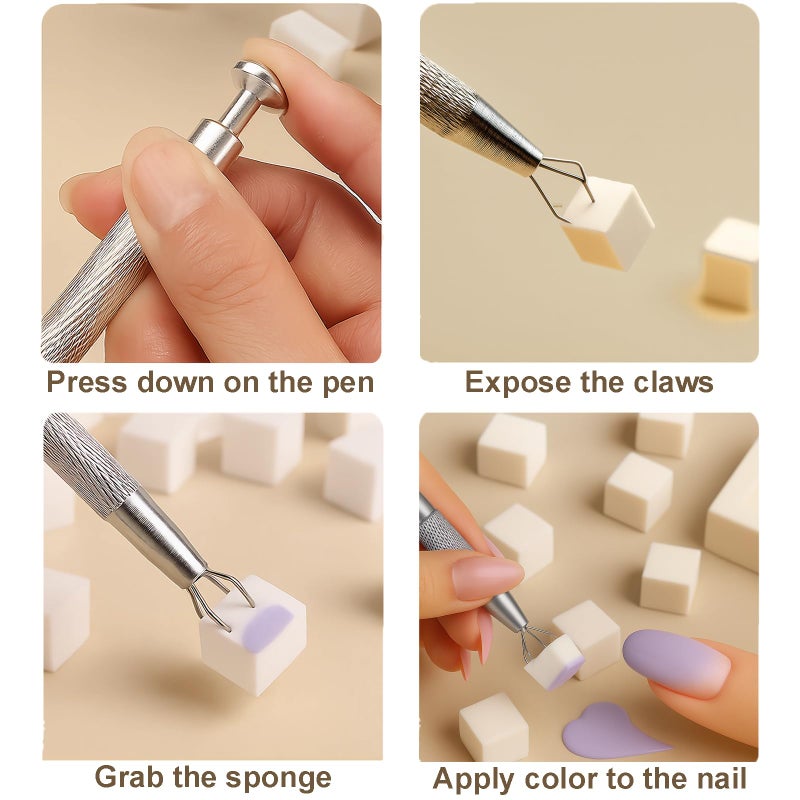 HomTop 150PCS Nail Sponges for Ombre Nail Art with 1 Grab Pen â€“ Gradient Nail Art Tool Set with Storage Case â€“ DIY Nail Design Accessories for Salon & Home Use - Image 5