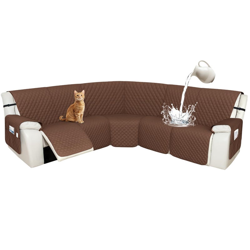 Arfntevss Recliner Sectional Couch Covers 1OO Waterproof L Shape Sofa Cover for Reclining L Shaped Sectional Slipcover Set for Dog Washable Corner Non Slip Furniture Protector 5 Seater Coffee - Image 2