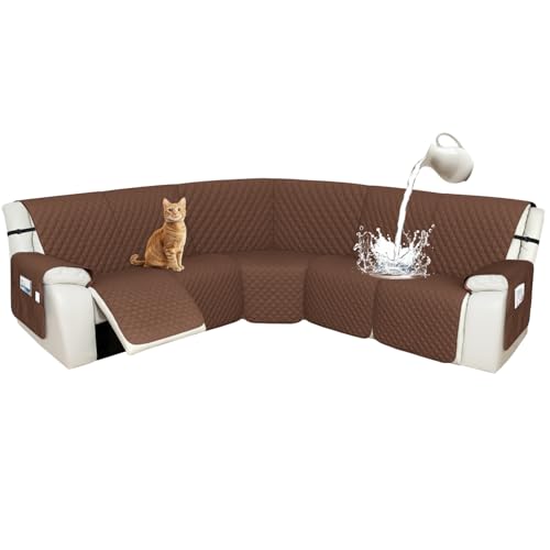 Arfntevss Recliner Sectional Couch Covers 1OO Waterproof L Shape Sofa Cover for Reclining L Shaped Sectional Slipcover Set for Dog Washable Corner Non Slip Furniture Protector 5 Seater Coffee - Image 1