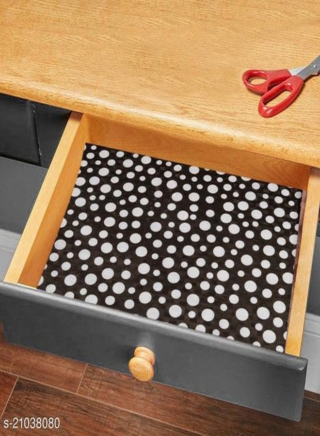 Mopak Decor بطانة رفوف مستطيلة طويلة من موباك ديكور، بطول 4 أمتار، لفة/حصيرة للأدراج، لفة رفوف، حصيرة مطبخ، لفة مطبخ، لفة ألواح، لفة أدراج، حصيرة مانعة للانزلاق، المقاس - 45 × 400 سم - N (نقطة سوداء) - Image 2