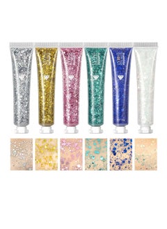6 Pack Body Glitter Gel Face Glitter for Body, Face, Eye, Hair, Nails Glitter Makeup Liquid Long Lasting Sparkling Mermaid Chunky Glitter Gel for Festival Art Party