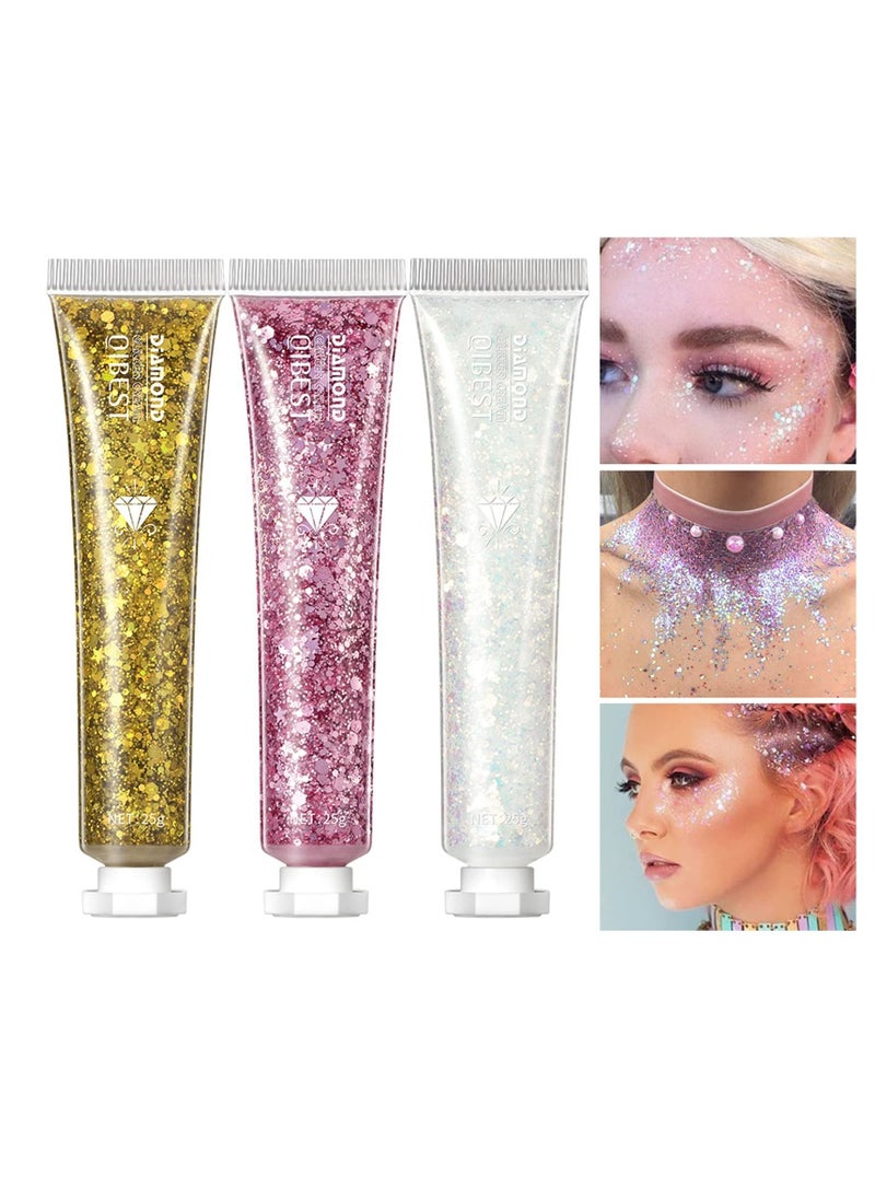 Excefore - 6 Pack Body Glitter Gel Face Glitter for Body, Face, Eye, Hair, Nails Glitter Makeup Liquid Long Lasting Sparkling Mermaid Chunky Glitter Gel for Festival Art Party - Image 1