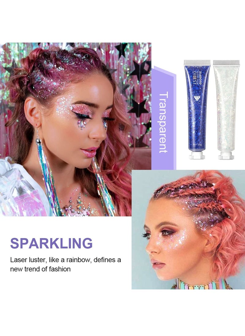 Excefore - 6 Pack Body Glitter Gel Face Glitter for Body, Face, Eye, Hair, Nails Glitter Makeup Liquid Long Lasting Sparkling Mermaid Chunky Glitter Gel for Festival Art Party - Image 1