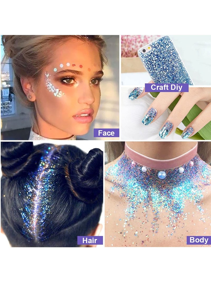 Excefore - 6 Pack Body Glitter Gel Face Glitter for Body, Face, Eye, Hair, Nails Glitter Makeup Liquid Long Lasting Sparkling Mermaid Chunky Glitter Gel for Festival Art Party - Image 1