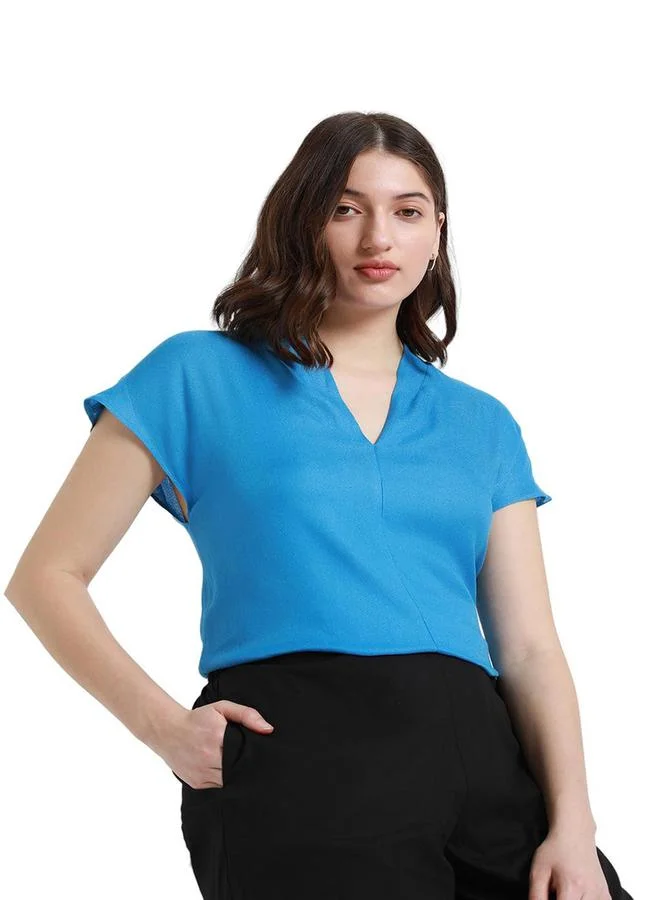 Dennis Lingo Dennis Lingo Solid V-Neck Short Sleeve Casual Top