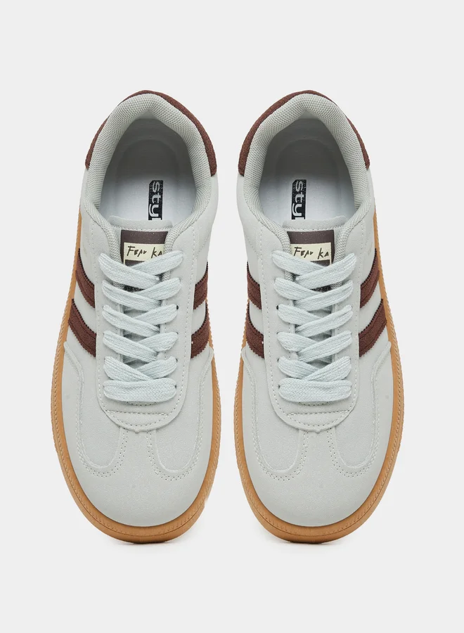ستايلي Styli Striped Lace Up Flatform Sneakers