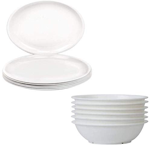 Urmila Plastic® Microwave Safe Unbreakable Round Dinner Set Big Plates Set of 6 Small Plates Set of 6& 12 Pcs Katori, Made in India Set of 24 (Green) (White) - Image 2
