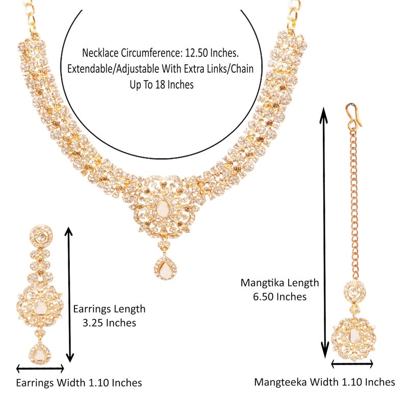 Touchstone Indian jewelry sets for women gold wedding tikka necklace set guest costume fancy bridal jewellery rhinestone crystal elegant formal prom evening wear dainty accessories - Image 5