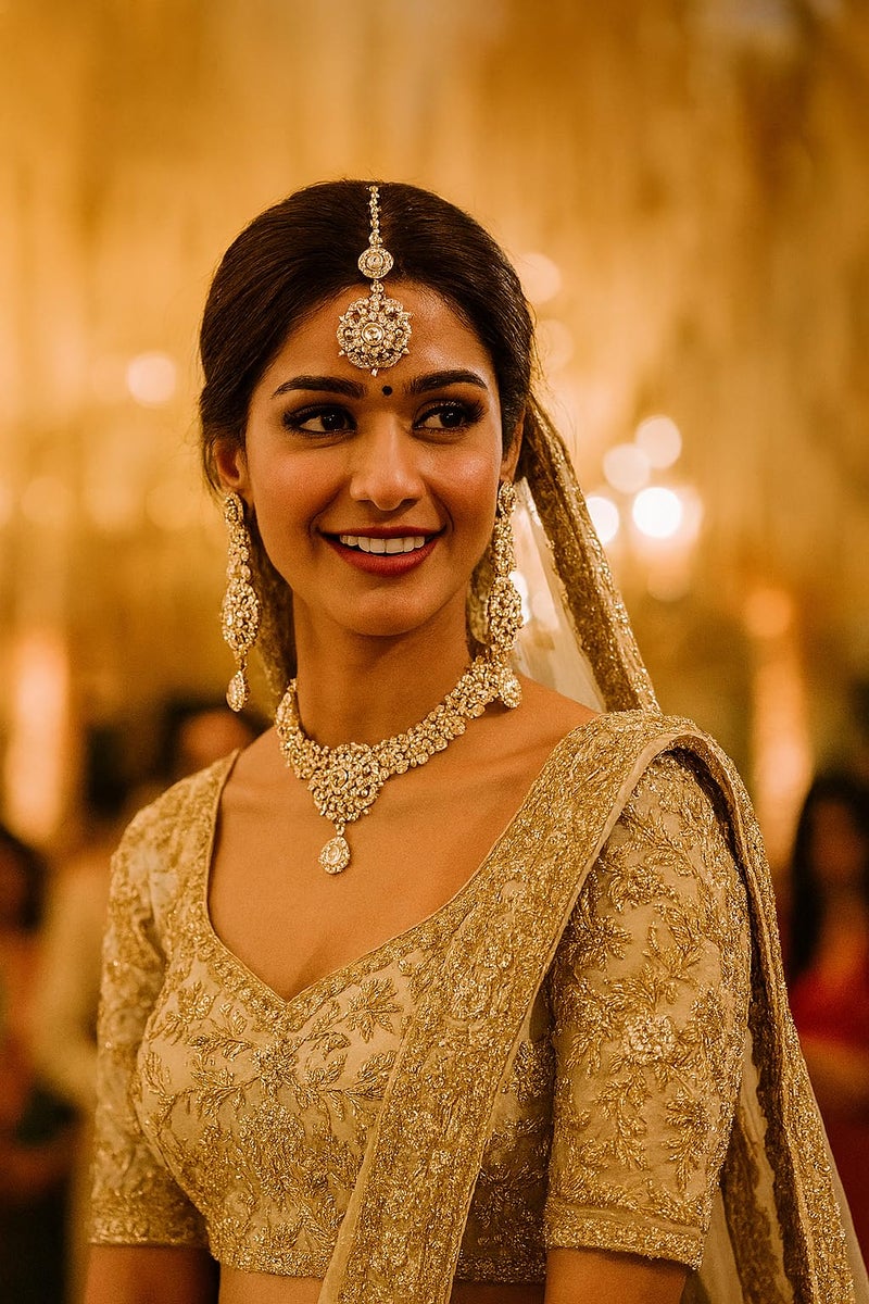 Touchstone Indian jewelry sets for women gold wedding tikka necklace set guest costume fancy bridal jewellery rhinestone crystal elegant formal prom evening wear dainty accessories - Image 4