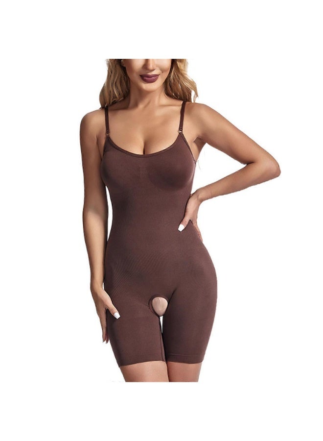 Women's full body shaper with an open bottom design, thin straps, for tummy control, thigh slimming, and butt lifting, black, size XL - Image 1