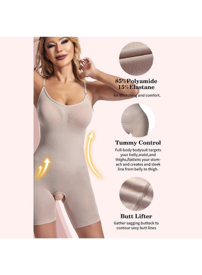 Women's full body shaper with an open bottom design, thin straps, for tummy control, thigh slimming, and butt lifting, black, size XL - Image 3