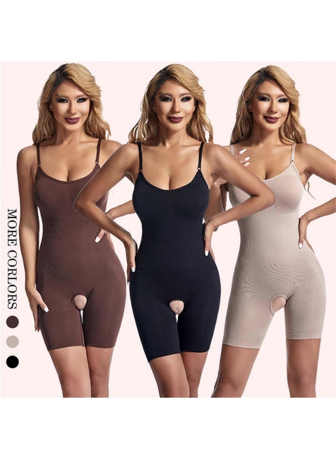 Women's full body shaper with an open bottom design, thin straps, for tummy control, thigh slimming, and butt lifting, black, size XL - Image 2
