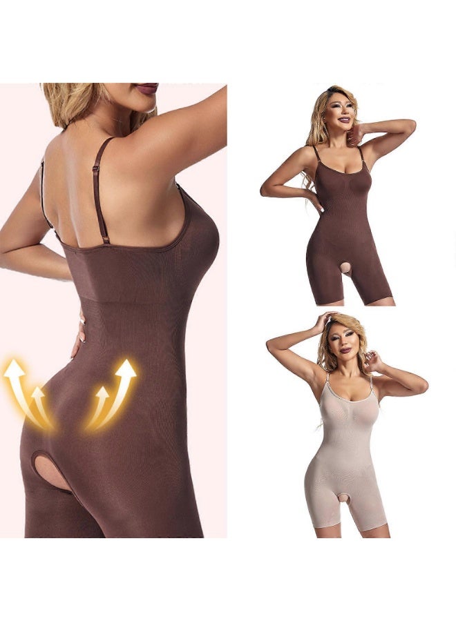 Women's full body shaper with an open bottom design, thin straps, for tummy control, thigh slimming, and butt lifting, black, size XL - Image 5
