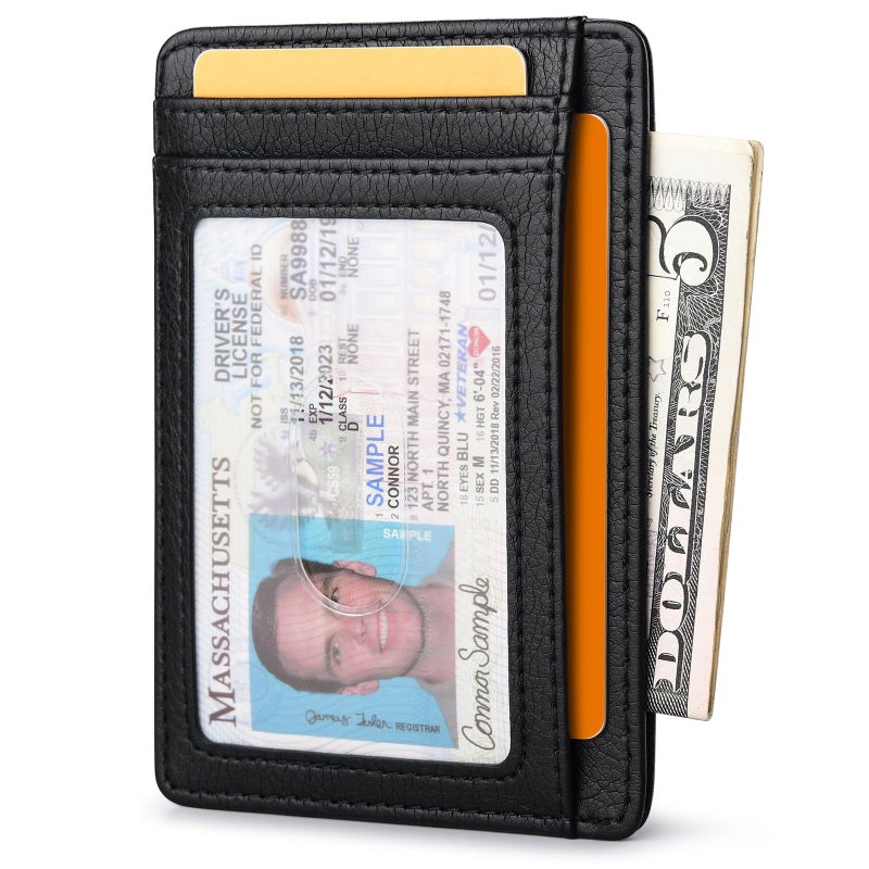 Buffway Slim Minimalist Front Pocket RFID Blocking Leather Wallets for Men and Women - Galactic Crack Black - Image 2