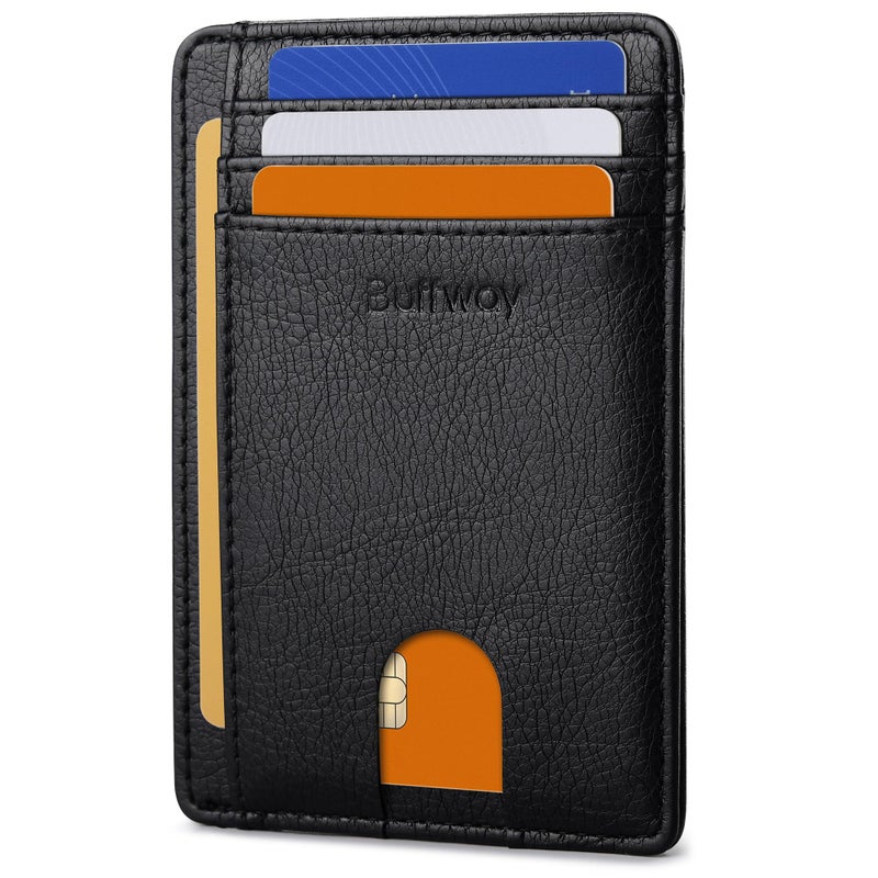 Buffway Slim Minimalist Front Pocket RFID Blocking Leather Wallets for Men and Women - Galactic Crack Black - Image 1