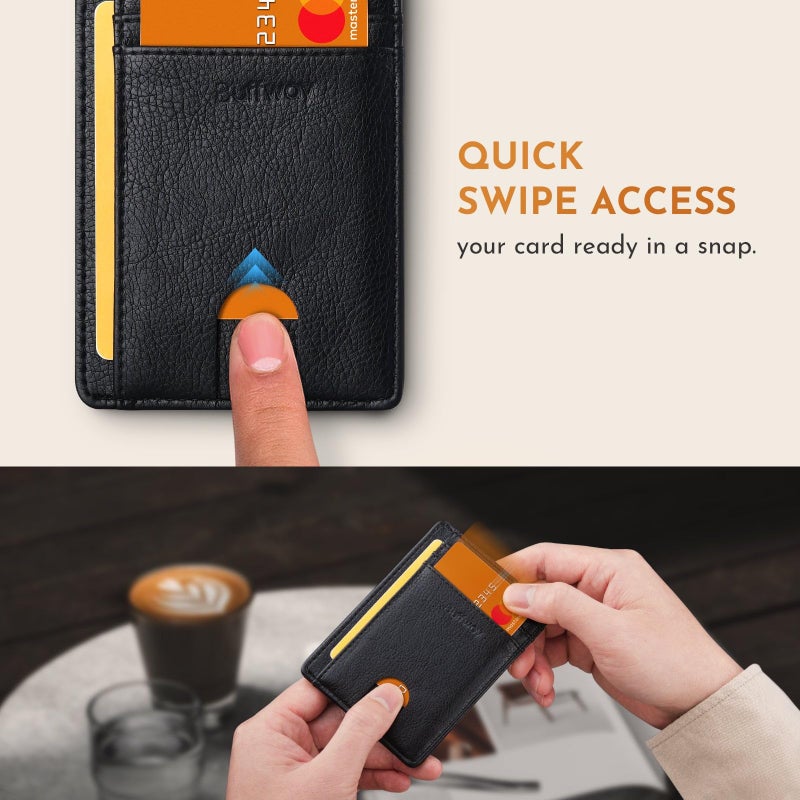 Buffway Slim Minimalist Front Pocket RFID Blocking Leather Wallets for Men and Women - Galactic Crack Black - Image 4