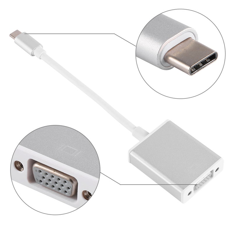 USB 3.1 Type C to VGA Video Adaptor Converter Cable Wire Plug Connector Silver - Image 5