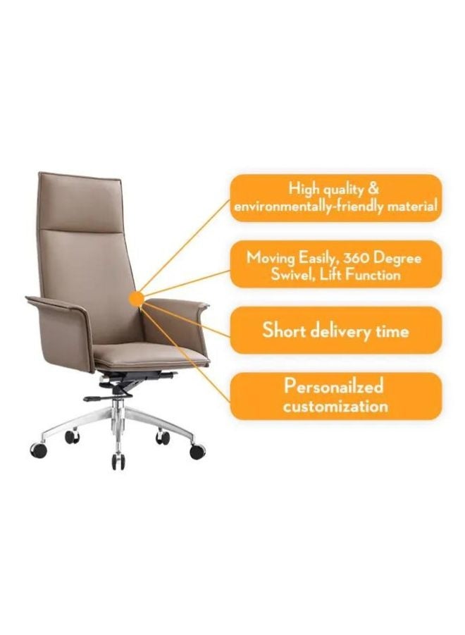 Fatio Executive Genuine Leather Office Chair with Chrome Gaslift, Aluminum Base & Silent Casters – Height Adjustable & Tilt Lock - Image 2