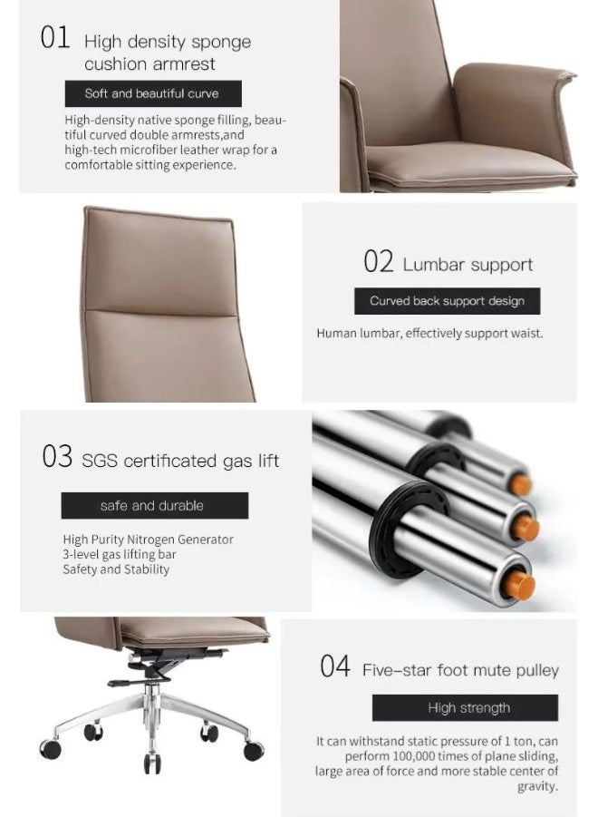 Fatio Executive Genuine Leather Office Chair with Chrome Gaslift, Aluminum Base & Silent Casters – Height Adjustable & Tilt Lock - Image 5