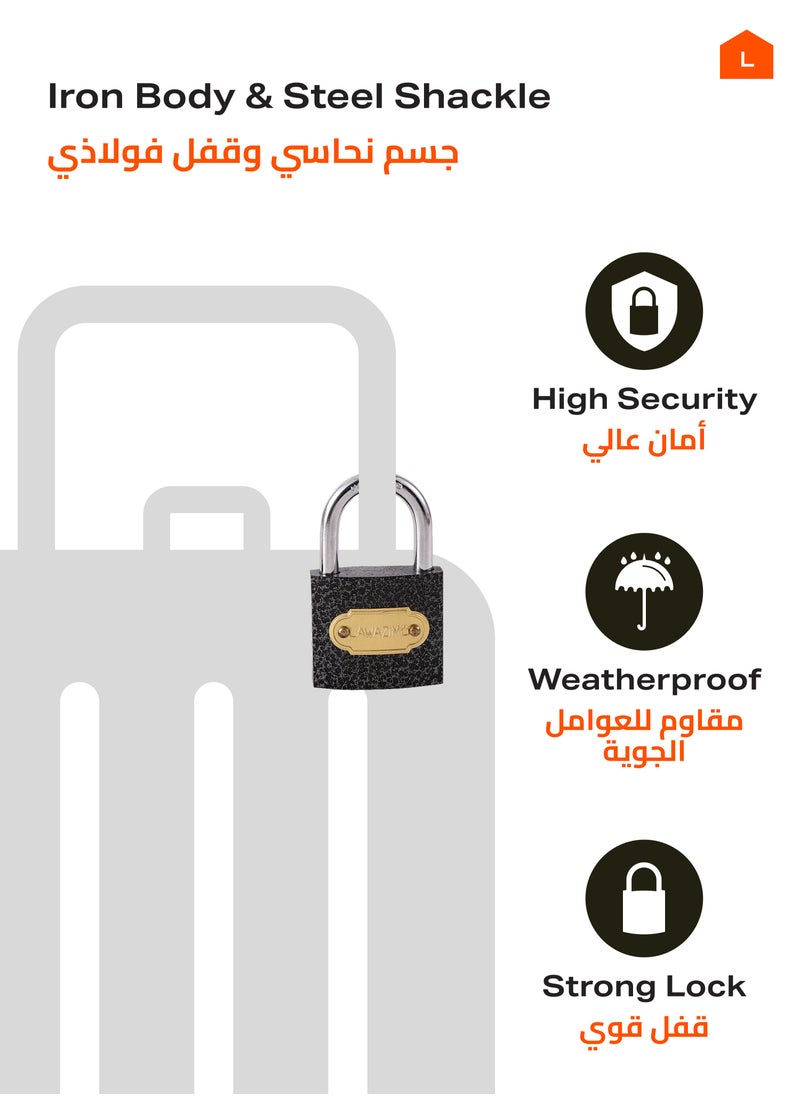 LAWAZIM - Iron Padlock -2 Piece 40mm- Keyed Anti-pick Tamper-proof Weather-resistant Lock Enhanced Security Protection from Theft - for Gates Doors Sheds Lockers Toolboxes Bikes Luggage and Cabinets - Image 1