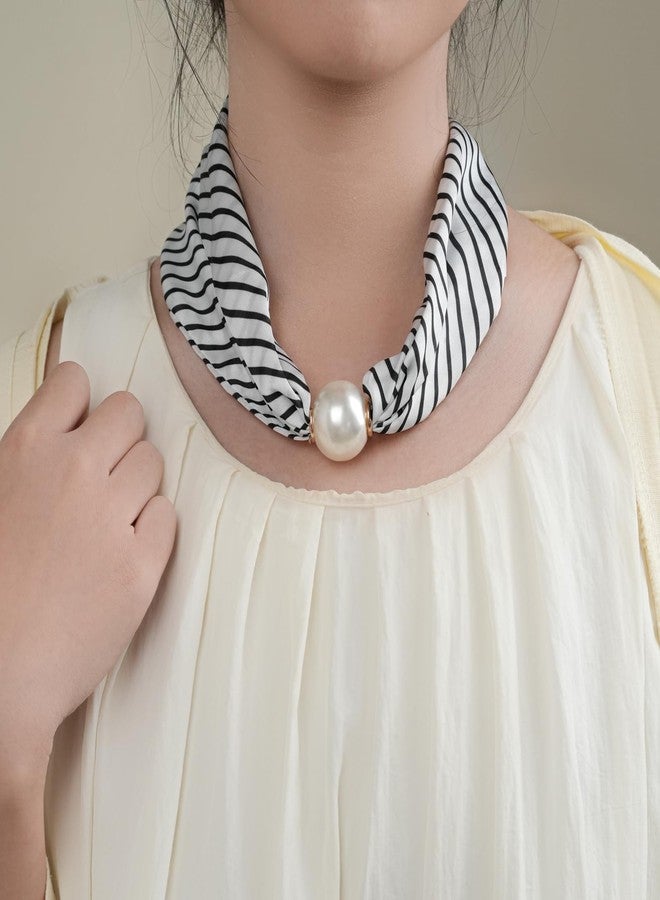 MIFYNN Silk Scarf Choker Necklace for Woman Trendy Black and White Scarf Necklace with Charm Formal Costume Prom Jewelry Gift - Image 2