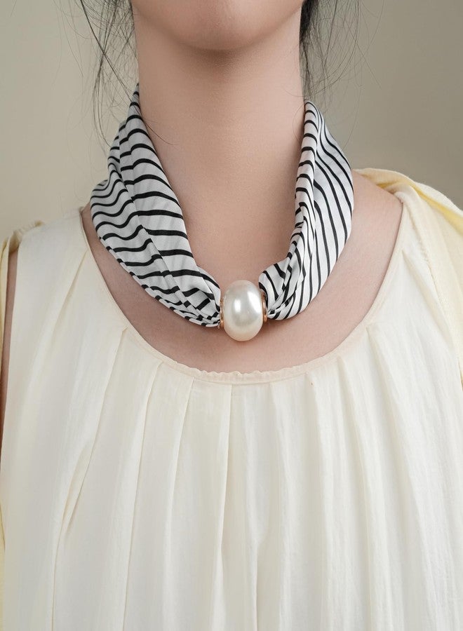 MIFYNN Silk Scarf Choker Necklace for Woman Trendy Black and White Scarf Necklace with Charm Formal Costume Prom Jewelry Gift - Image 3