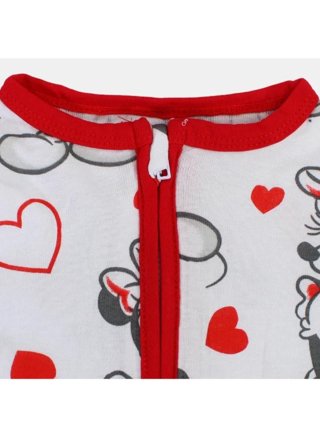 carter's Baby Girls Cotton Romper – White with Minnie Mouse Print and Zipper Detail - Image 3