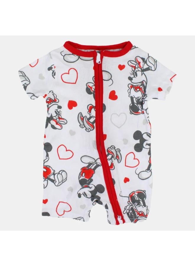 carter's Baby Girls Cotton Romper – White with Minnie Mouse Print and Zipper Detail - Image 1