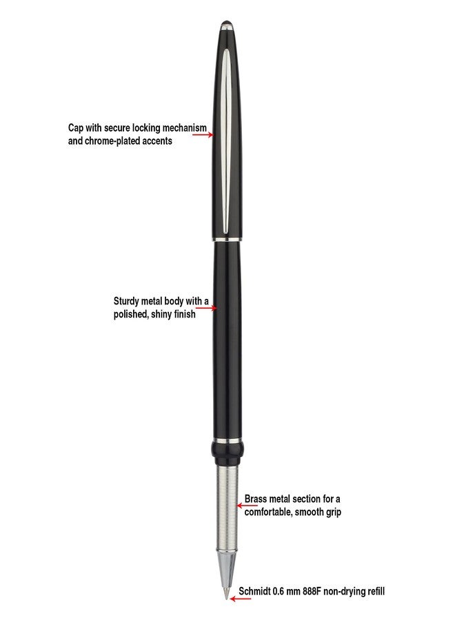 Oliver Lio SH CP Roller Pen – 0.6mm Schmidt Refill, Full Brass Body, Cap Lock Mechanism, Shine Black Finish with Chrome Trims - Image 4