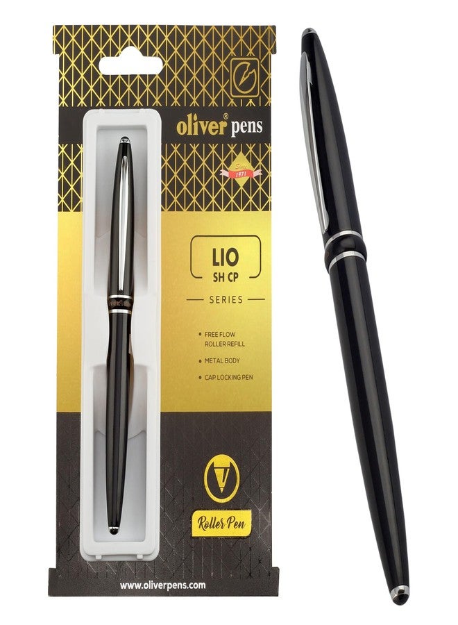 Oliver Lio SH CP Roller Pen – 0.6mm Schmidt Refill, Full Brass Body, Cap Lock Mechanism, Shine Black Finish with Chrome Trims - Image 2