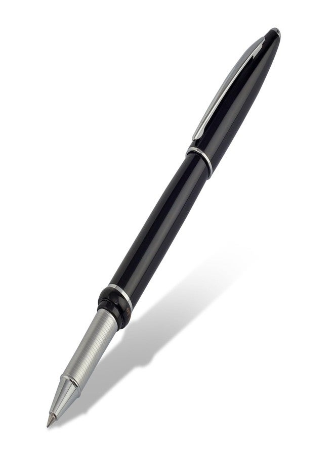 Oliver Lio SH CP Roller Pen – 0.6mm Schmidt Refill, Full Brass Body, Cap Lock Mechanism, Shine Black Finish with Chrome Trims - Image 1