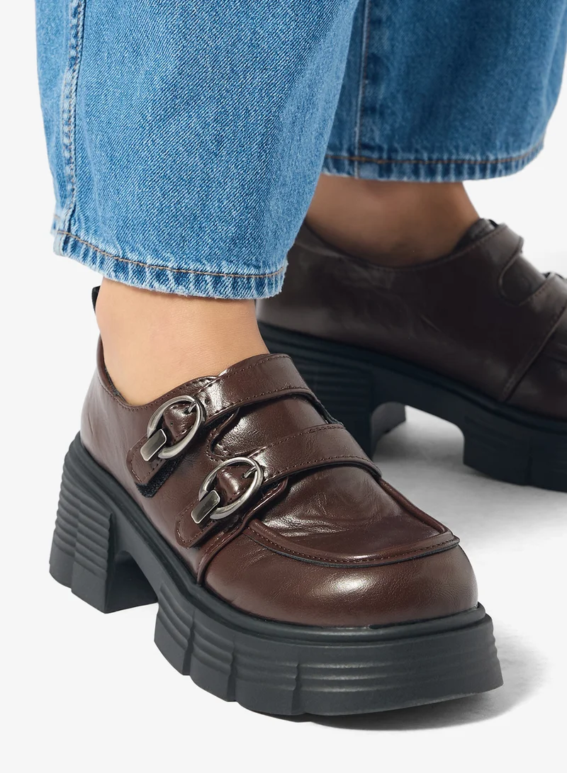 Ginger Brown Platform Chunky Buckle Detail Monk Shoes for Women | Best Price UAE