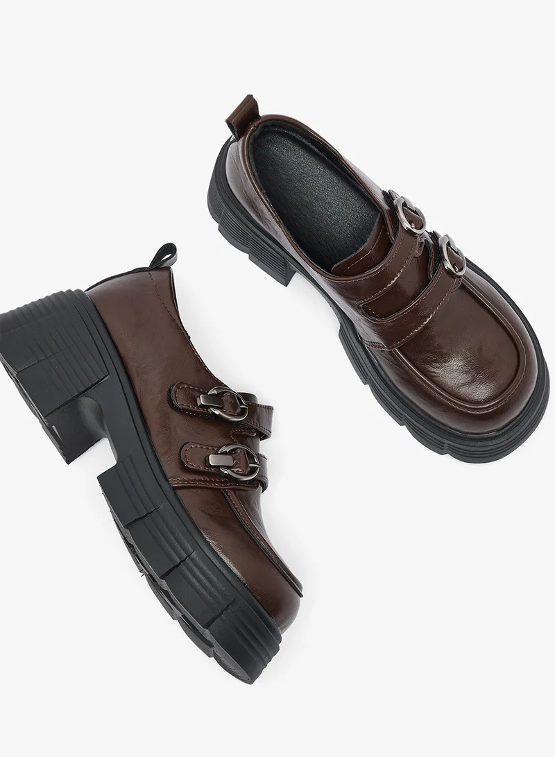 Ginger Brown Platform Chunky Buckle Detail Monk Shoes for Women | Best Price UAE