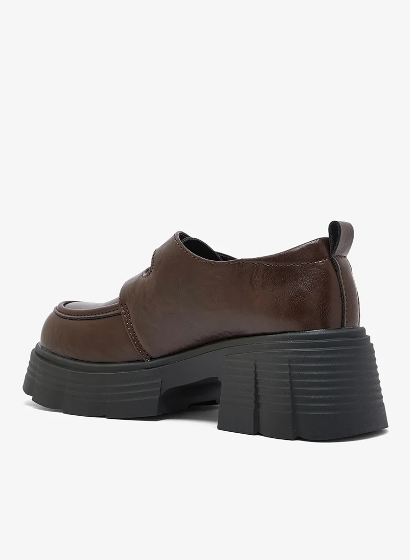 Ginger Brown Platform Chunky Buckle Detail Monk Shoes for Women | Best Price UAE