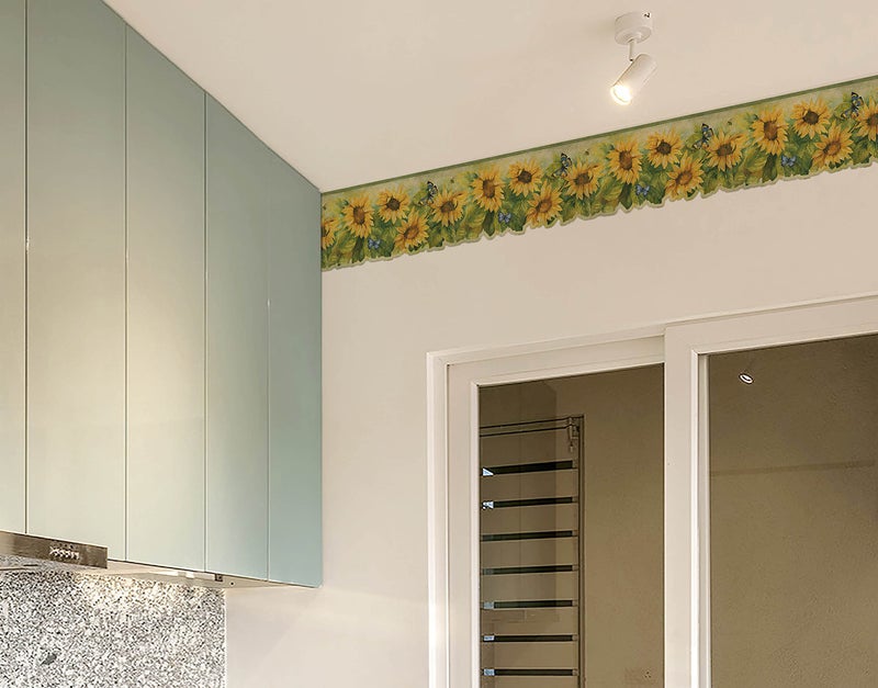 WallDesign Sunflower & Butterflies Leafy Print Design & Contour Cut Wallpaper Border Sticker for Stylish Wall, Ceiling, Floor Skirting Decoration - 5.25 Inch Width x 5 Feet Length - Image 3