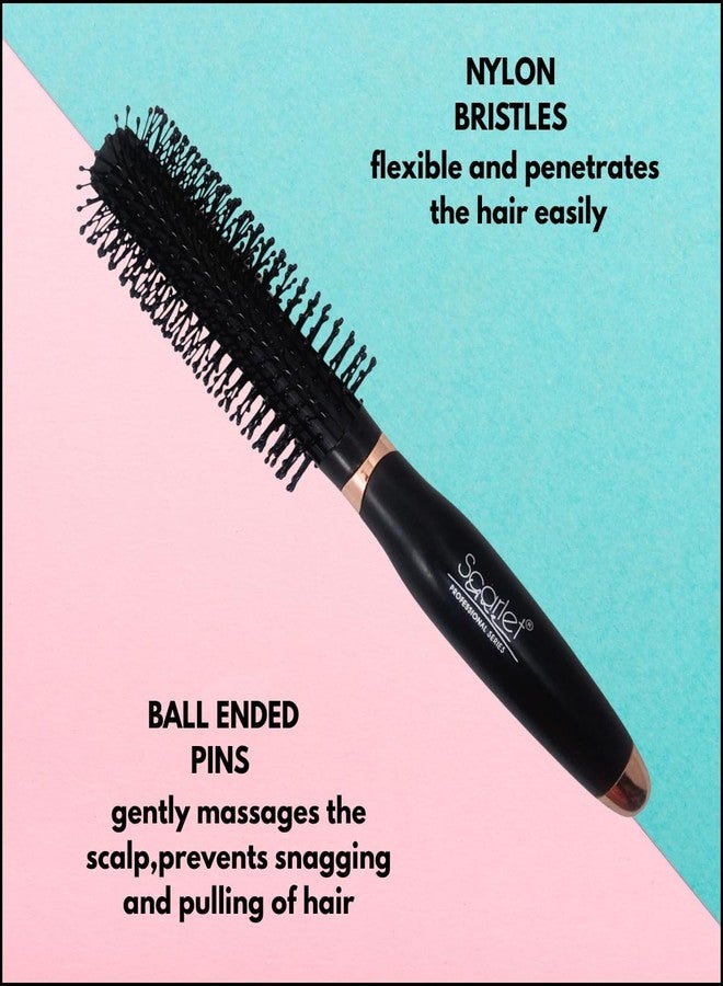 Scarlet Line Professional Wood Anti Static Matte Round Hair Styling Brush with Joint Less Wooden Handle for Men and Women, Black - Image 3