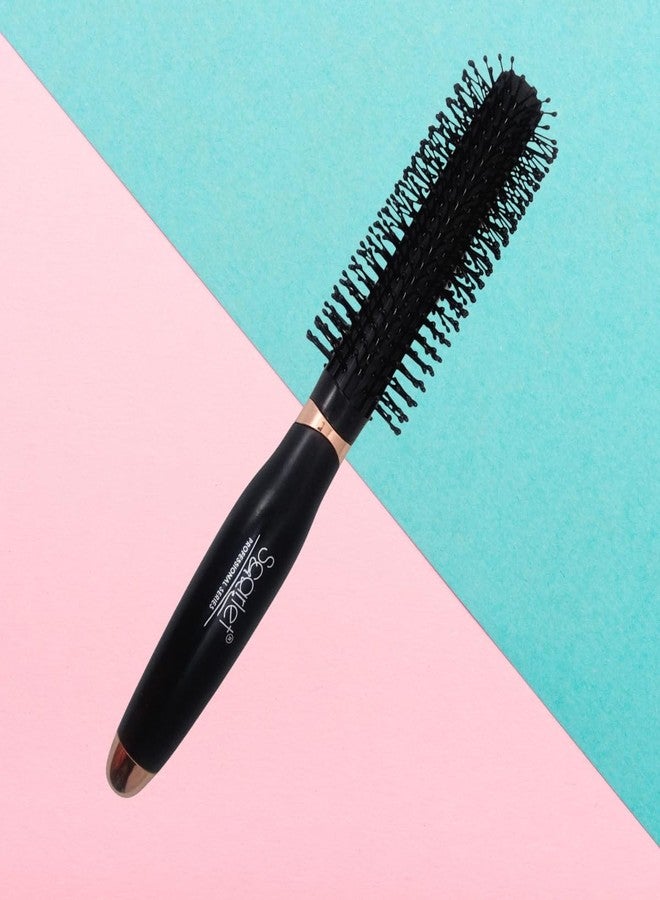 Scarlet Line Professional Wood Anti Static Matte Round Hair Styling Brush with Joint Less Wooden Handle for Men and Women, Black - Image 1