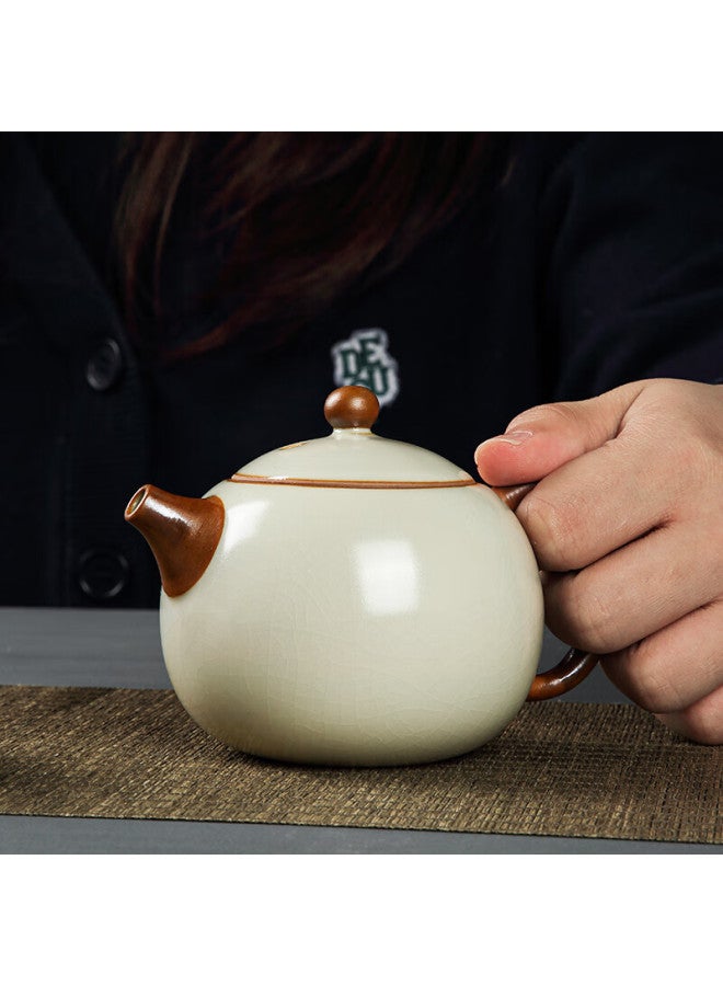Tangfeng Ru Kiln Tea Set Household Tea Pot Kung Fu Tea Set Whole Set Beige Song Ci One Pot Two Cups Gift Box - Image 2