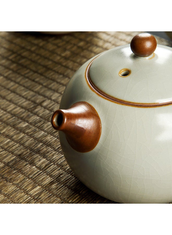 Tangfeng Ru Kiln Tea Set Household Tea Pot Kung Fu Tea Set Whole Set Beige Song Ci One Pot Two Cups Gift Box - Image 5