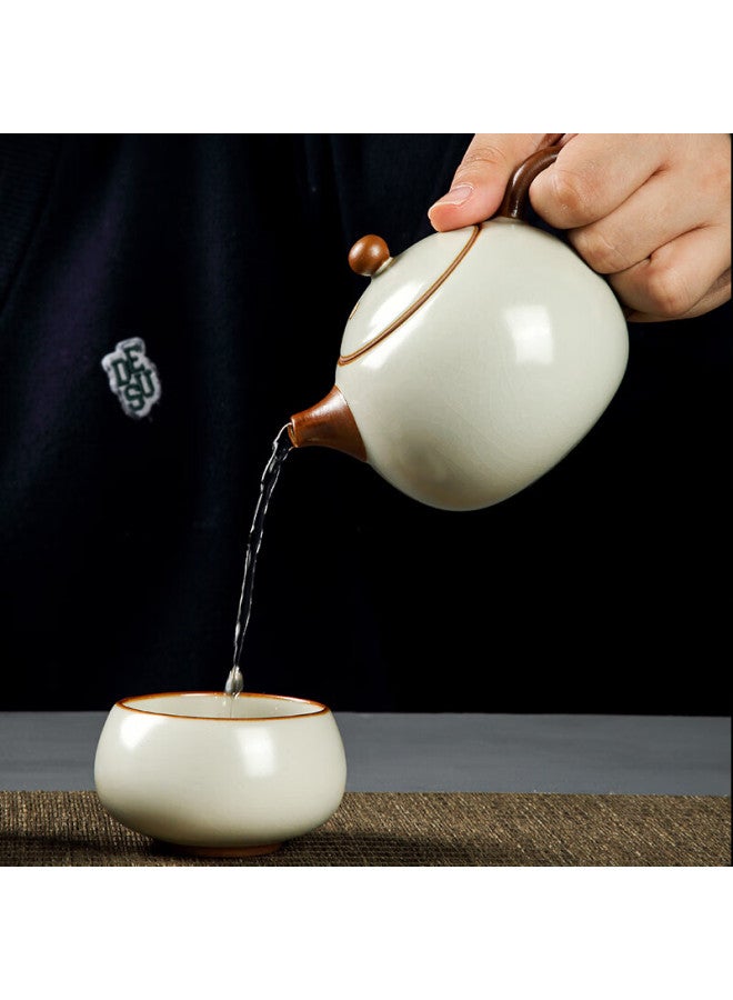 Tangfeng Ru Kiln Tea Set Household Tea Pot Kung Fu Tea Set Whole Set Beige Song Ci One Pot Two Cups Gift Box - Image 3