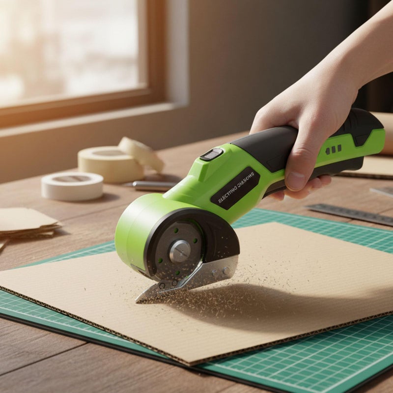 Cordless Electric Scissors 4V Rechargeable Cardboard Cutter SK5 Steel LED Light Yellow - Image 4
