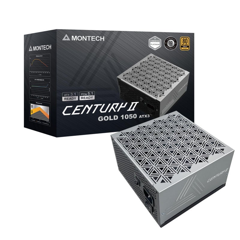 MONTECH Century II - 1050W High-End ATX Gaming Power Supply - 80 Plus Gold & Cybenetics Platinum - Fully Modular - ATX 3.1 & PCIe 5.1 Ready with 12V-2x6 Cable - 10 Years Warranty - Image 1