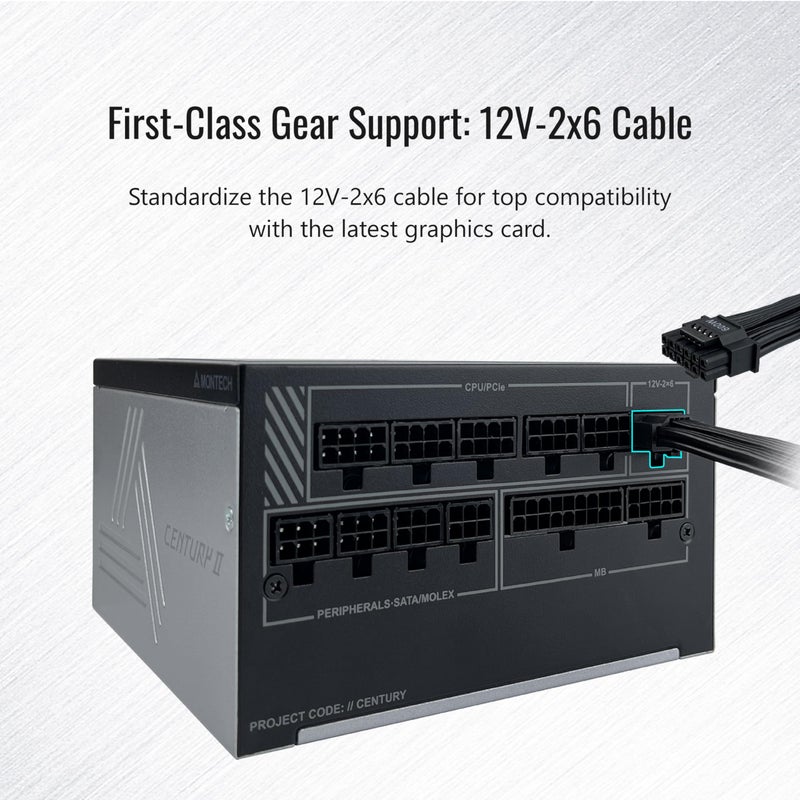 MONTECH Century II - 1050W High-End ATX Gaming Power Supply - 80 Plus Gold & Cybenetics Platinum - Fully Modular - ATX 3.1 & PCIe 5.1 Ready with 12V-2x6 Cable - 10 Years Warranty - Image 4